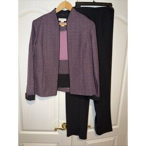 VTG DressBarn Women 10 Blazer Suit Set Pants Jacket Top Purple Black Career EUC